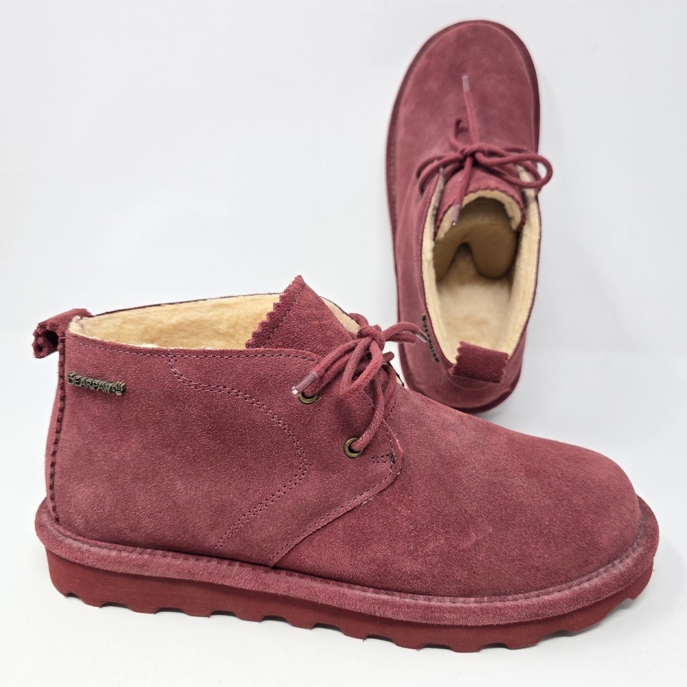 Bearpaw Women Burgundy Suede Chukka Boots Wool Blend Lining Size 9 Wine Red